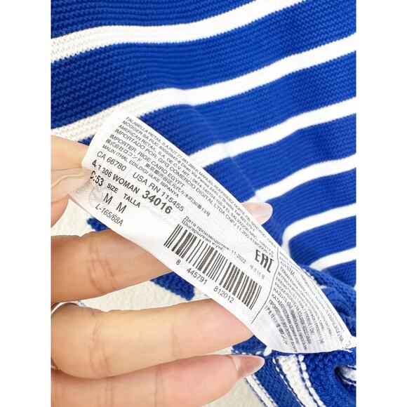 NWT Mango Striped Knitted Midi Skirt Size Medium Blue White Stretch - Picture 6 of 12